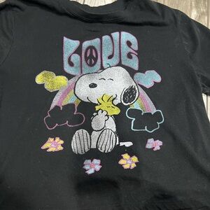 Peanuts Black T-Shirt with Snoopy and Woodstock